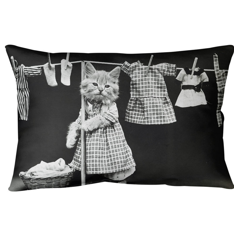 Coussin lombaire photo chat à linge, 20 po x 14 po, Bourre en polyester, Faux lin