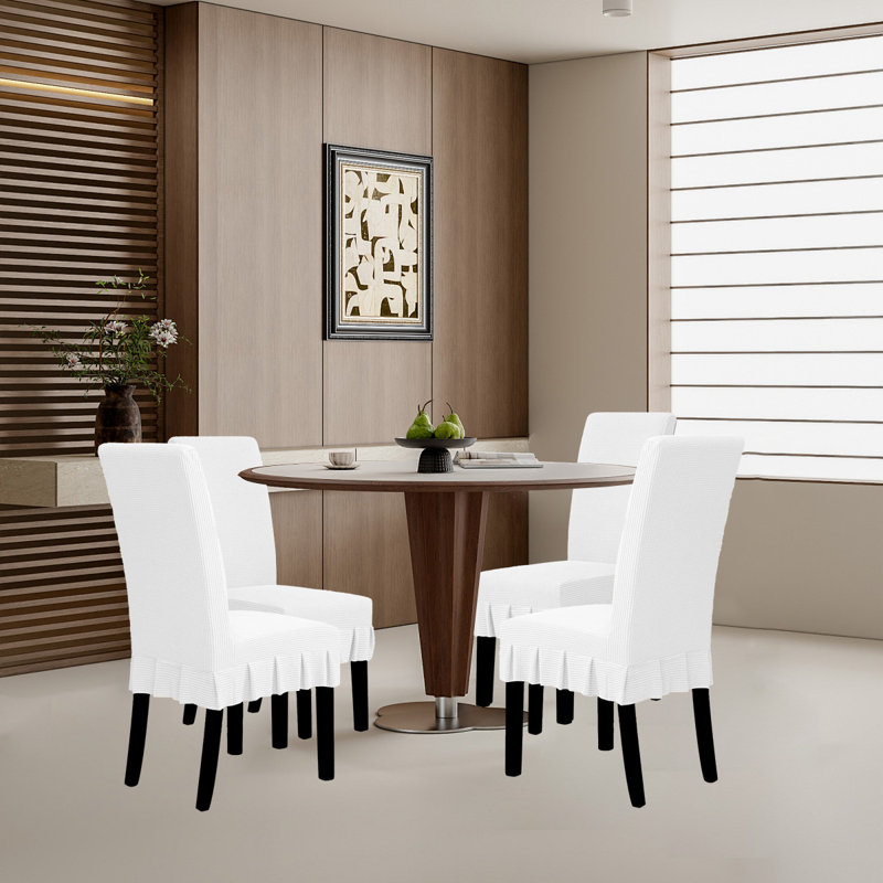 Housse de chaise de salle à manger avec jupe, housse extensible pour chaise, ensemble de 4, Blanc