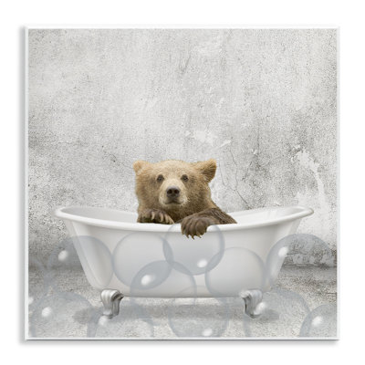 'Baby Bear Bath Time Cute Animal' - Graphic Art Print