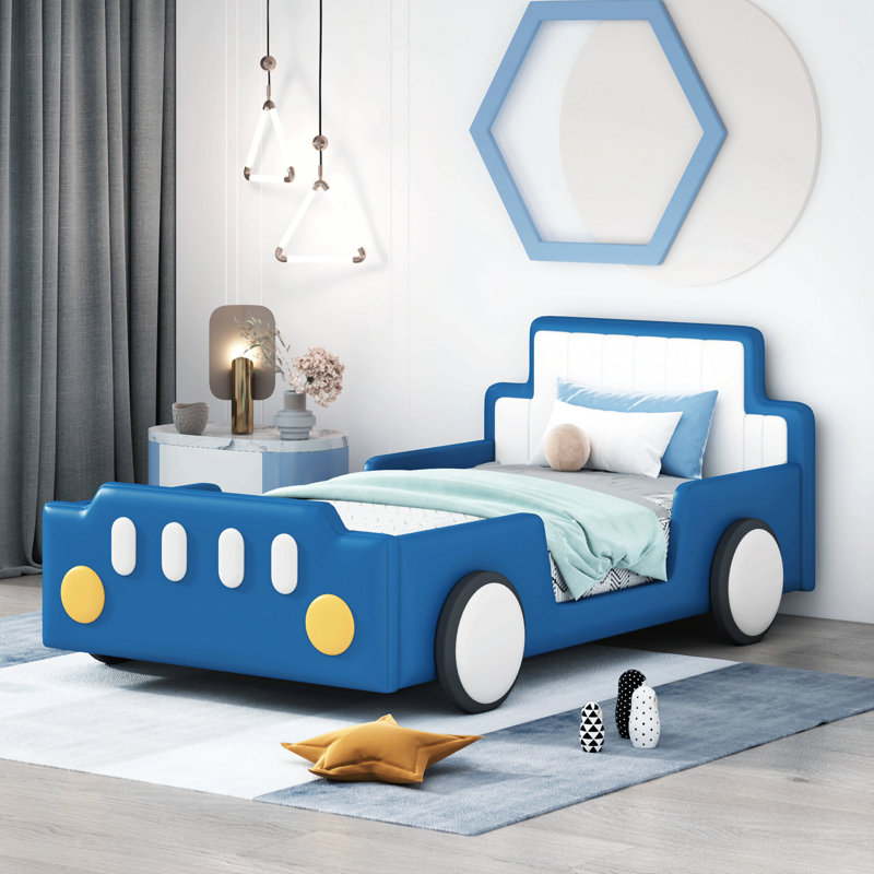 Lit plateforme simple avec roulettes, Bleu