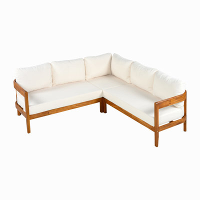 Ensemble de meubles de patio en bois d'acacia massif, ensemble de conversation d'extérieur avec 6 coussins de siège moelleux et sac à dos