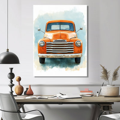 Tableau mural de camion vintage orange vif classique I