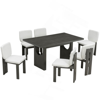 Ensemble de table de salle à manger rétro 6 pièces pour salle à manger de 60 po en bois avec chaises rembourrées et base à tréteaux conçue pour la cuisine et la salle à manger TREXM