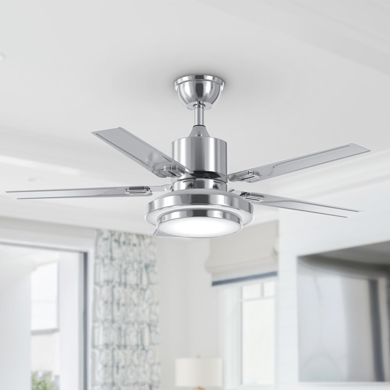 Tavin 5 - Blade LED Stainless Steel Ceiling Fan with Remote Control and Light Kit Included, 48"