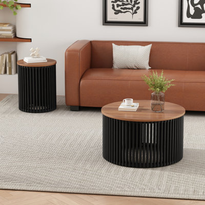 ENSEMBLES DE PATIO DE MEUBLES: TABLE DE CAFÉ EN BOIS ACACIA + TABLE D'APPOINT EN BOIS DE ACACIA, ASSEMBLAGE FACILE