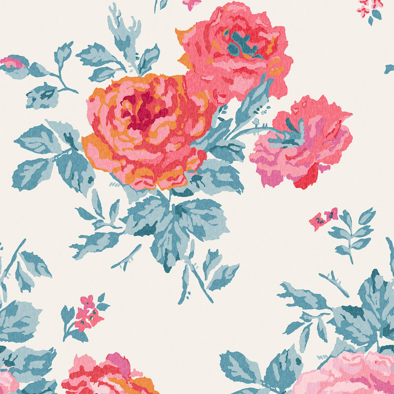 Cath Kidston Archive Rose Pink Blooms, Blue