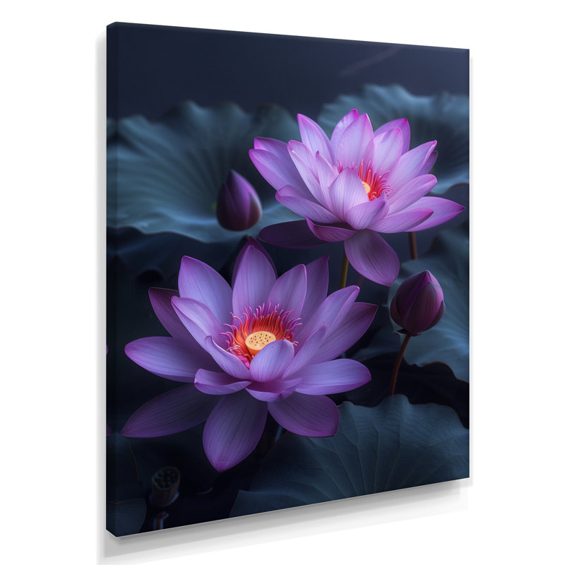 Fleurs de lotus mauves et grises - art mural Lotus, Toile tendue, H 30 po x l 40 po