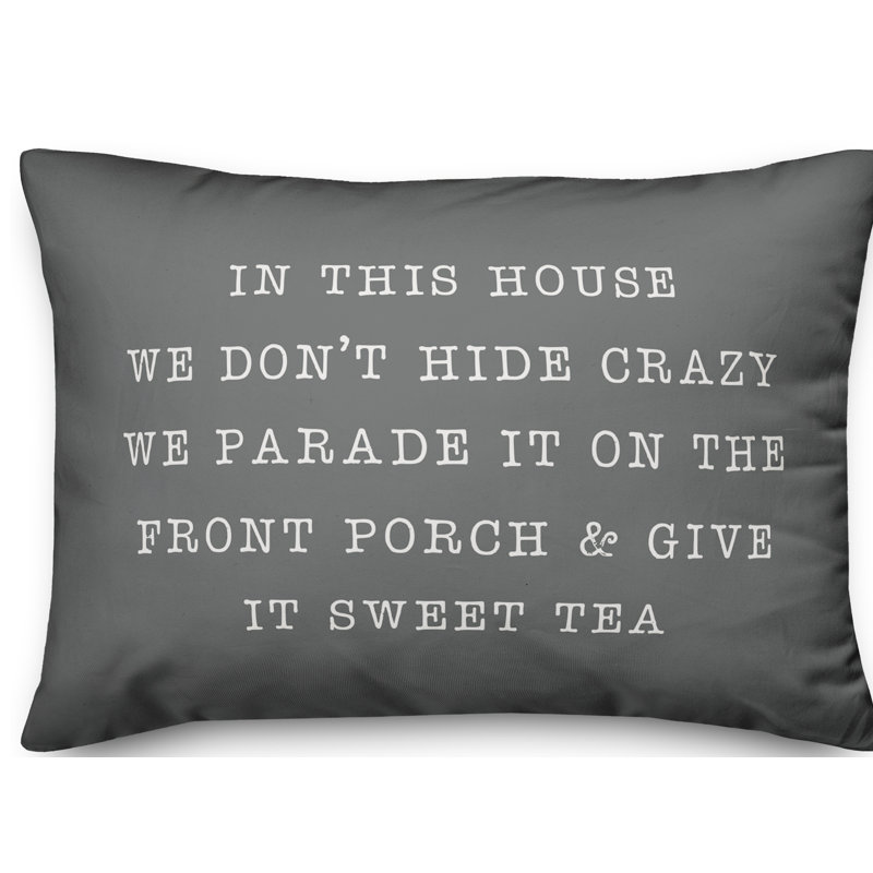 Textual Outdoor Throw Pillow, Dark Gray/White