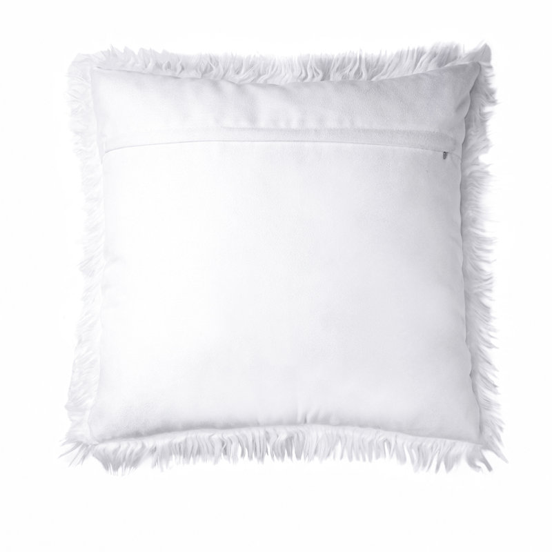 Coussin décoratif en fausse fourrure Chrismas, Carré 22 po, Blanc pur, Housse de coussin et insert