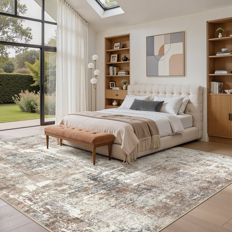 Modern Abstract Area Rug Non Slip Washable Rugs for Living Room Bedroom-Beige/Brown, Rectangle 10' x 14', Brown