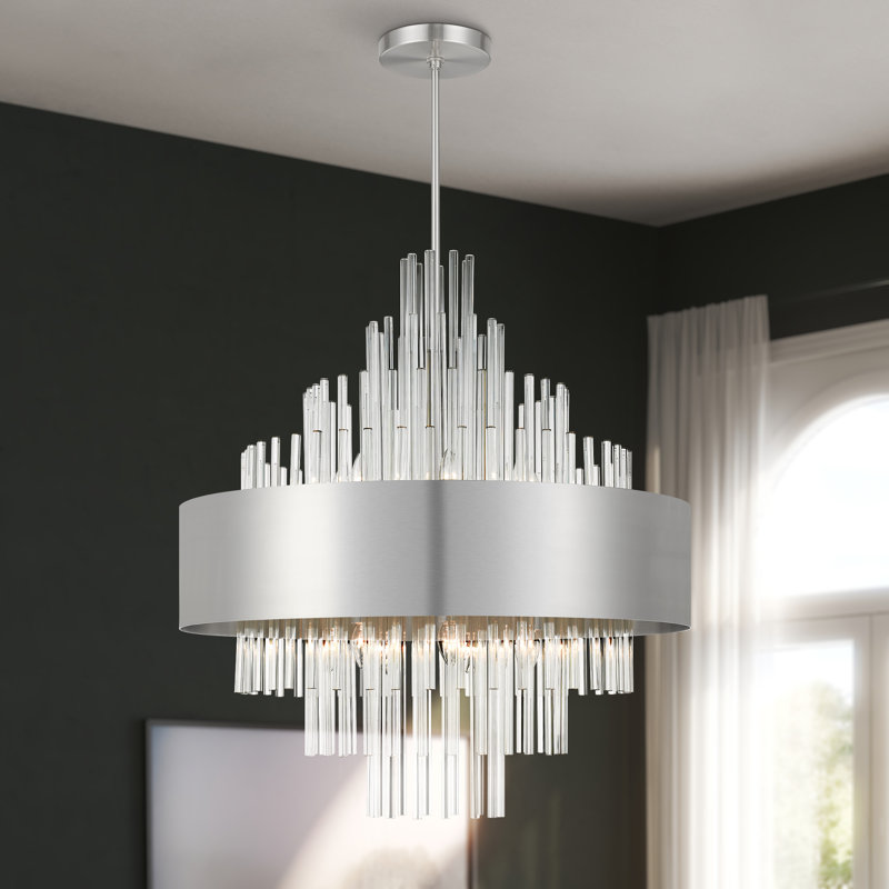 14 - Light Dimmable Drum Chandelier, Brushed Nickel