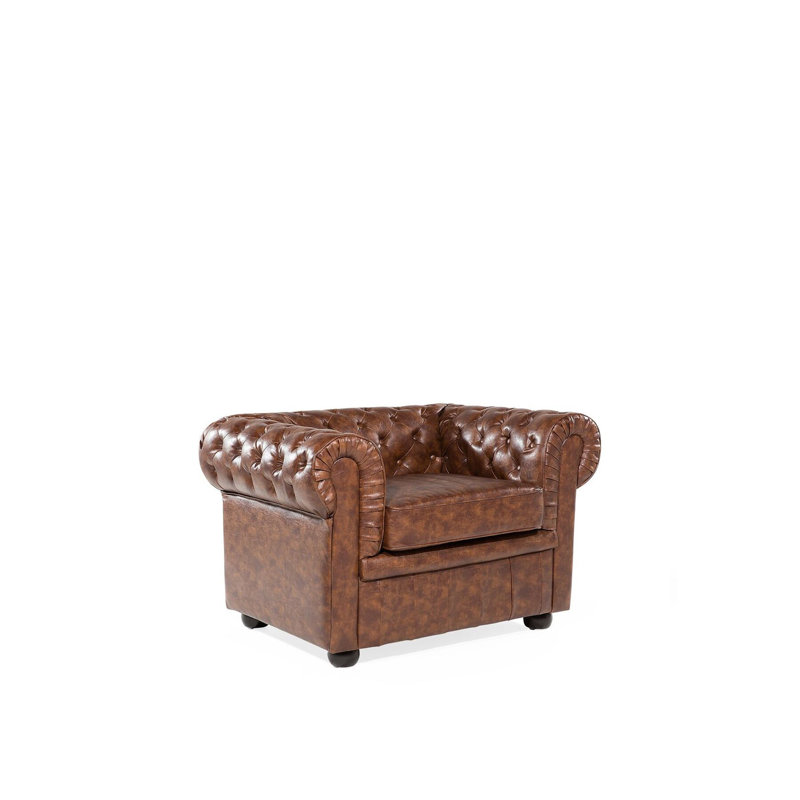 Impriano Faux Leather Chesterfield Chair, Brown Faux Leather