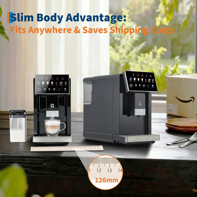 3rd-Gen Espresso Coffee Maker with Milk Frother, Removable Brewer and Grinder, Adjustable Coarseness and Flavor, 3-Level Coffee and Milk Volume Control, Detachable Milk Tank