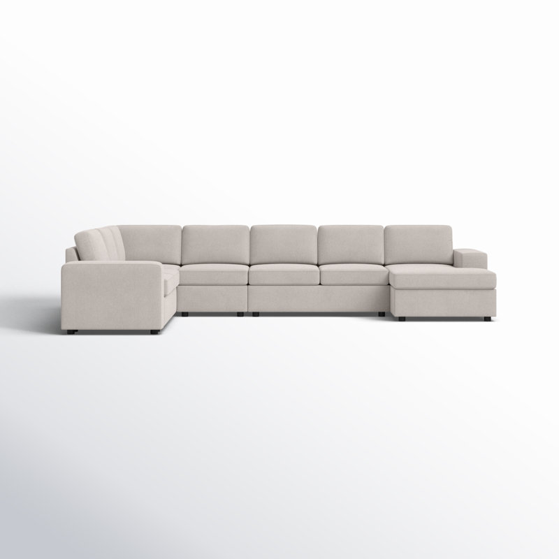 Aveya 147" Wide Reversible Modular Corner Sectional, Beige Linen Blend