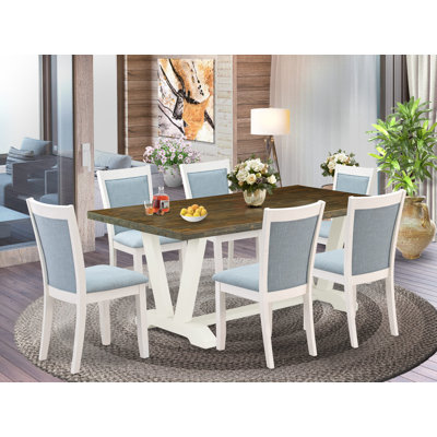 Scullion Kitchen Dining Set - a Rectangular Dining Table and Linen Fabric Dining Chairs with Stylish Back by Rosalind Wheeler