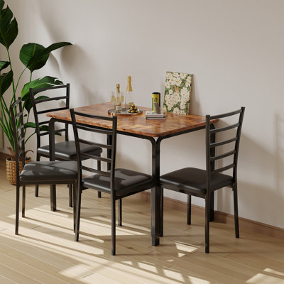 Ensemble de table de salle à manger 5 pièces avec 4 chaises, panneau de fibres à densité moyenne et fabrication en métal