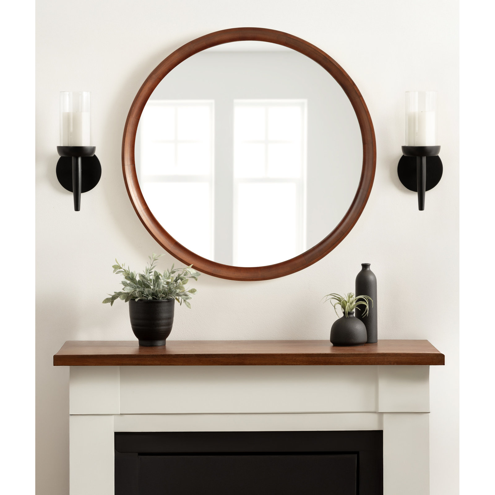 Zoie Wood Mirror, 30" x 30", Dark Brown Wood