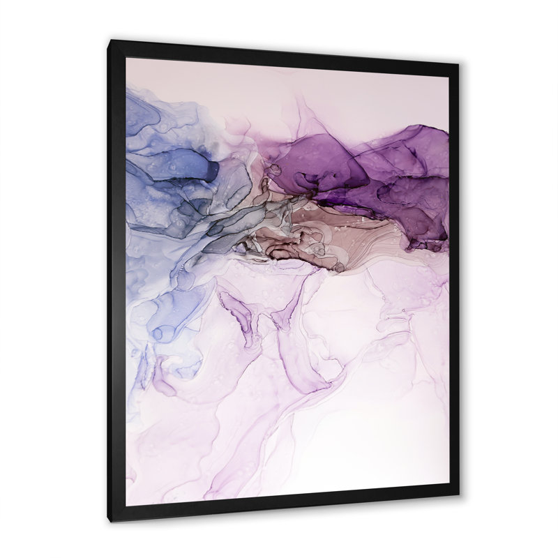 Impression de luxe sur toile marbrée de bleu mauve - impression sur toile moderne, Toile avec cadre photo noir