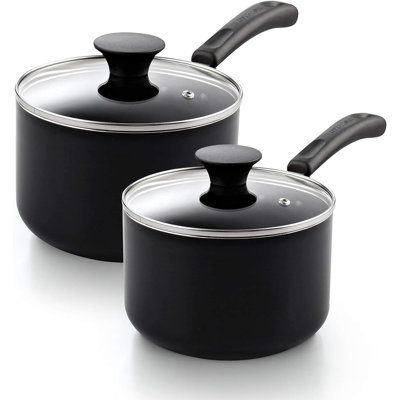 Ensemble de casseroles antiadhésives 1Qt et 2Qt, casseroles multi-usages avec ustensiles de cuisine avec couvercle en verre, aluminium