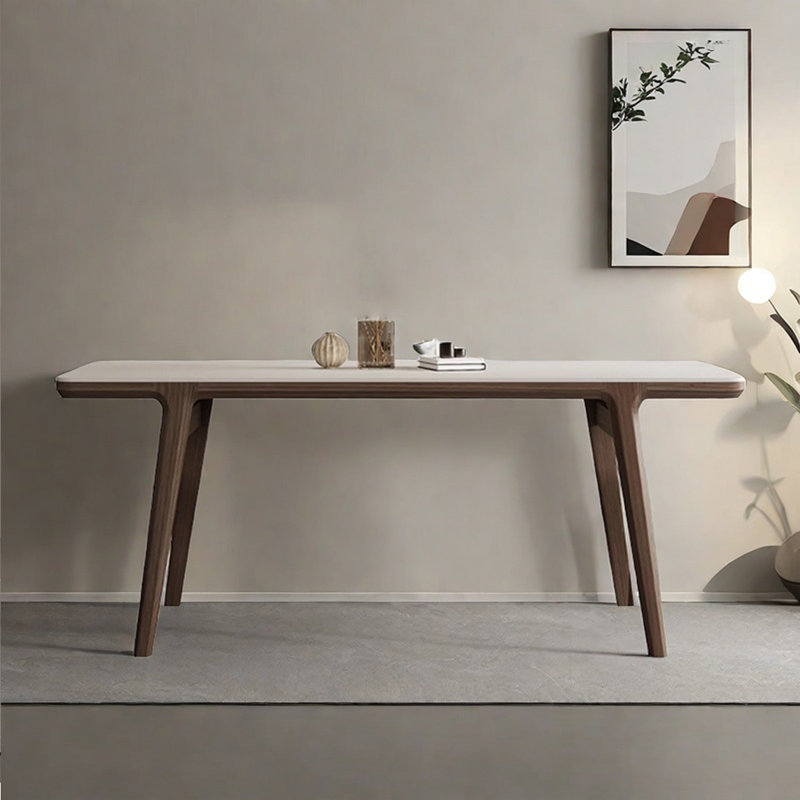 Modern simple rectangular matte white rock table, 29.53"H x 70.87"L x 35.43"W