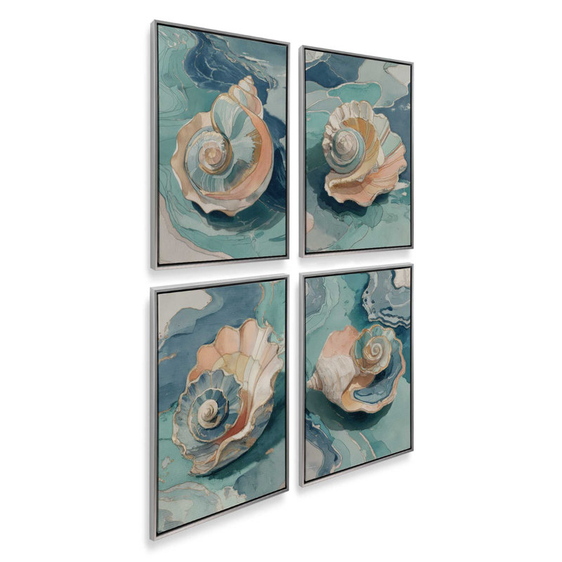 «Shell Yeah Calm», ensemble de 4 impressions, 18 po x 12 po, Toile avec cadre, Chrome poli