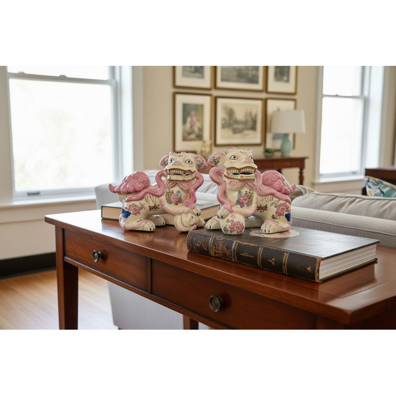 Lucky Foo Dogs – Pink Tobacco Leaf (Set of 2)