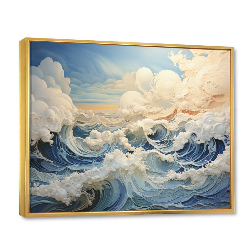«Clouds Celestial Landscape II», impression d'art mural, Cadre flottant doré, H 16 po x l 32 po x P 1 po