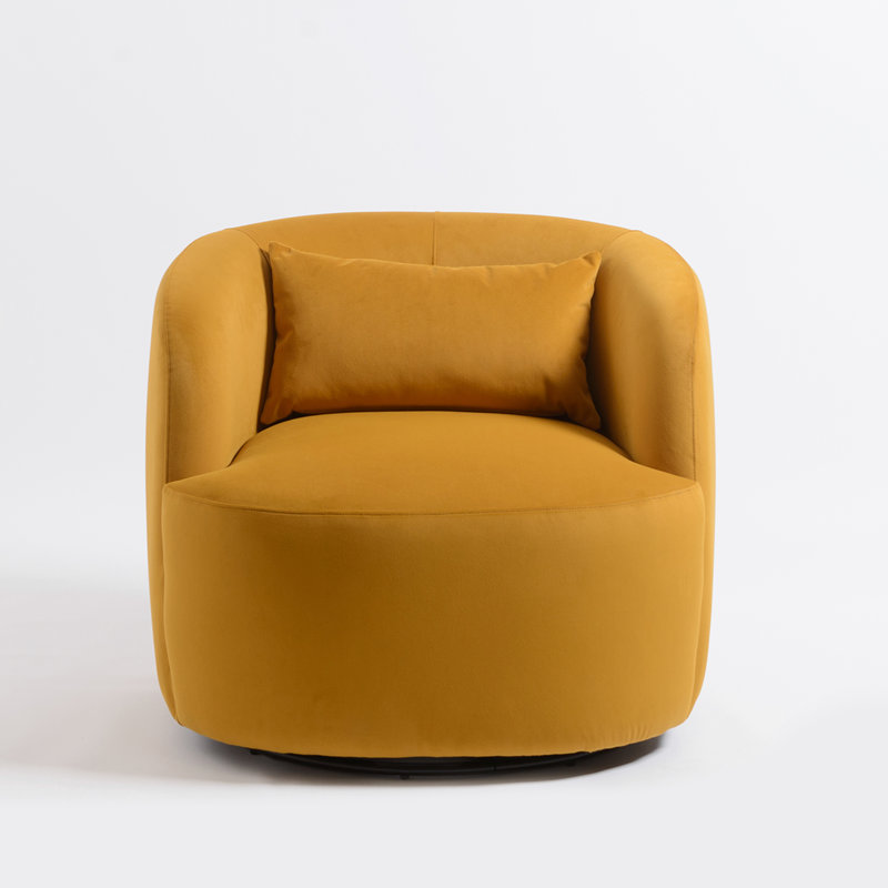 Jaydin 33" Wide Velvet Upholstered Swivel Armchair, Yellow Ochre Velvet