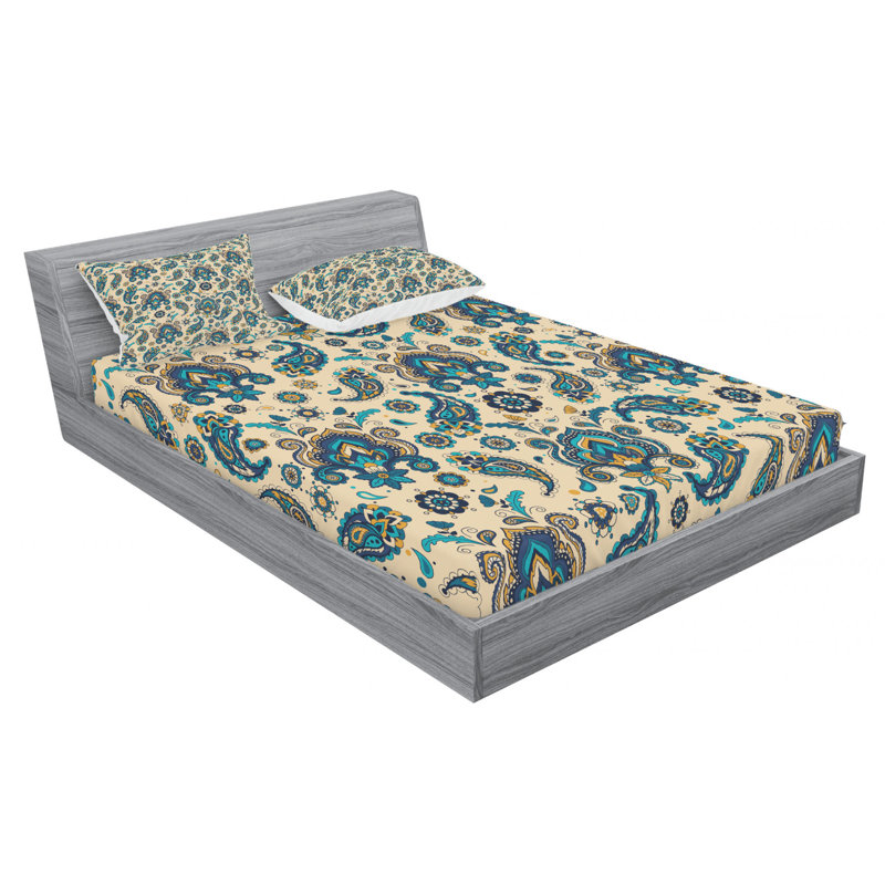 Microfiber Paisley Sheet Set, Queen Sheet Set with Fitted Sheet