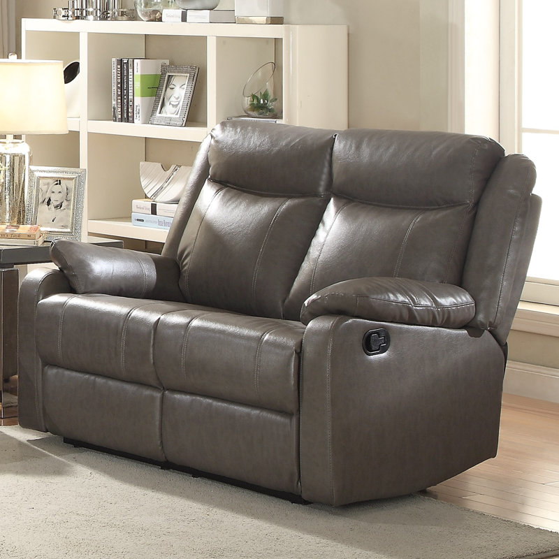 Boston Faux Leather Pillow Top Arm Reclining Loveseat, 40"H x 55"W x 37"D, Gray Faux Leather