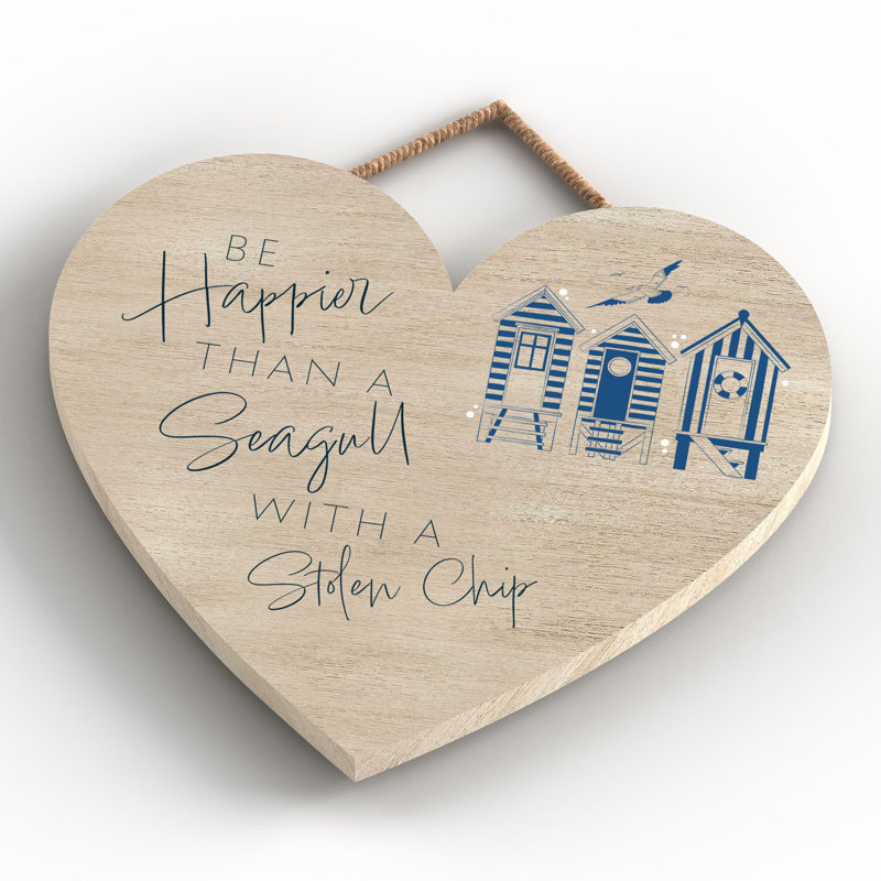 Beach Stolen Chip Wooden Heart Wall Décor, 16cm H x 17cm W x 0.9cm D