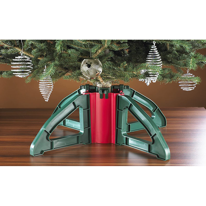 Green and Red Plastic Christmas Tree Stand with Clamping System