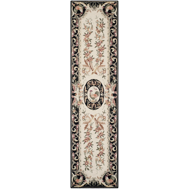 Kinchen Hand Hooked Wool Floral Rug, Runner 3' x 10'