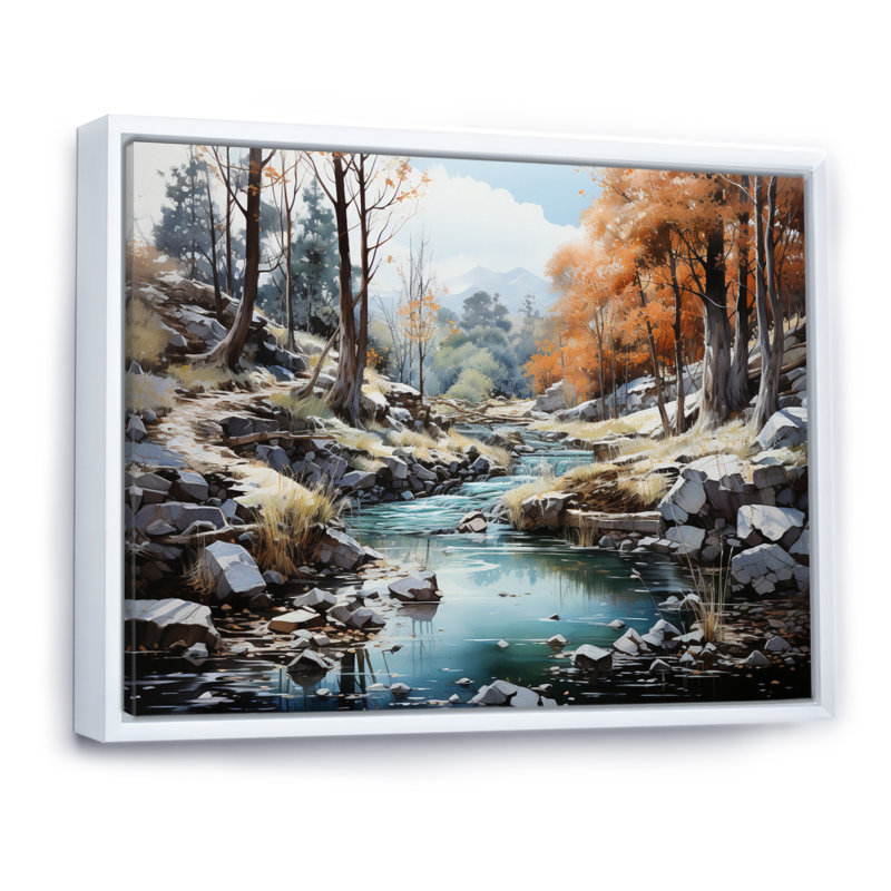 Cascade de sérénité, impression d'art mural, Cadre flottant blanc, H 34 po x l 44 po x P 1,5 po
