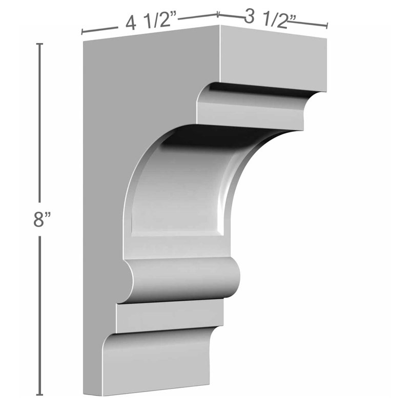 Endurathane Diane Bracket, 3 1/2"W x 4 1/4"D x 8"H, Factory Primed, 8"H x 3.5"W x 4.25"D