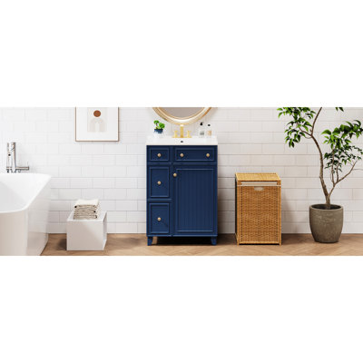 Meuble-lavabo de salle de bain 24 po. Évier en céramique. Rangement généreux. 2 tiroirs, 1 porte. Blanc. Armoire facile à assembler pour économiser de l'espace. Tiroirs et autres. Blanc