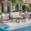 Ensemble de mobilier de patio beige 4 pièces | Canapé d'angle extérieur résistant aux intempéries | Coussins d'accoudoirs anti-brûlure en bois | Idéal pour jardin, balcon, véranda, terrasse-705051509