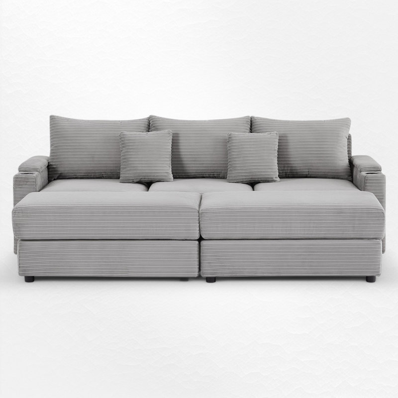 Canapé modulaire 4 pièces Demostene, Velours côtelé gris
