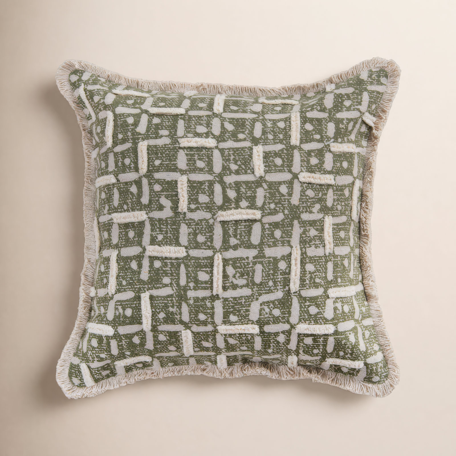 100% Recycled Cotton Canvas Throw Pillow, Green/Natural, Down Blend