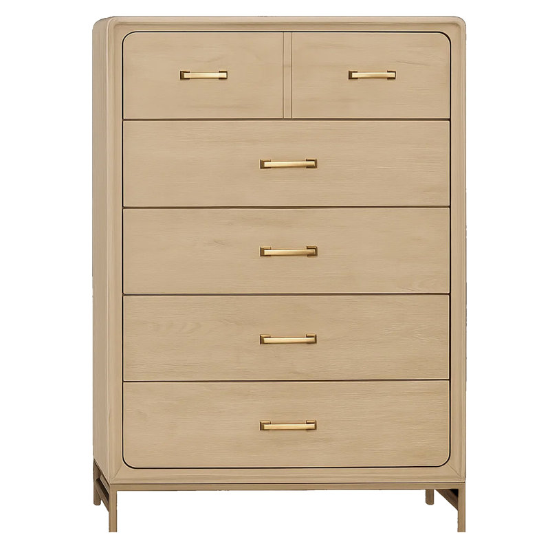 Commode haute à 5 tiroirs Rozie, bois de chêne brun clair