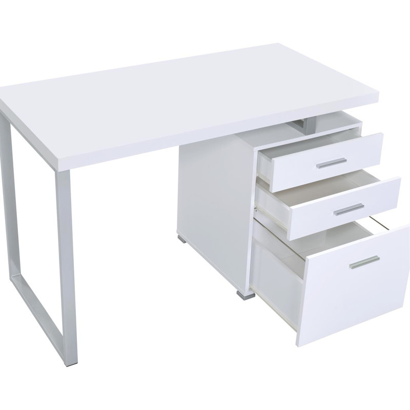 Bureau moderne blanc avec beaucoup de rangement et un aspect de travail chic, rectangulaire et élégant