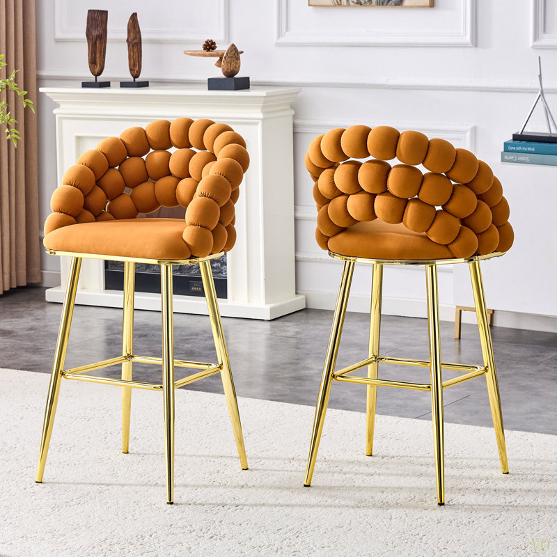 Ensemble de 2 tabourets de bar en velours avec pattes, chaises de bar capitonnées modernes pour îlot de cuisine et bar pour la maison