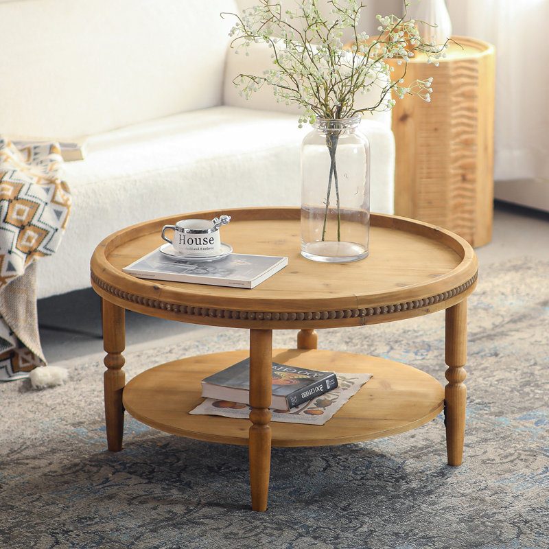 Table basse ronde de 31,3 po avec étagère de rangement Boho