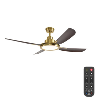 Kamps 56" Indoor/Outdoor Ceiling Fan with LED Light Kit, 6CCT Dimmable LED, Ceiling Fan with Light and Remote - Champagne Bronze with Dark Walnut