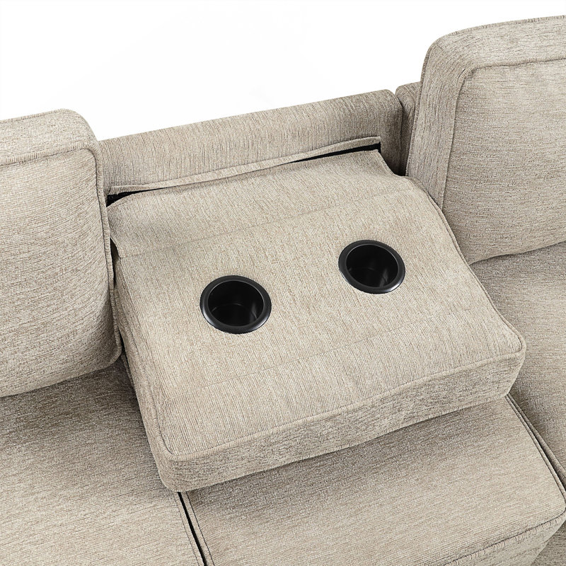 126" L-Shaped Sofa Sectional Sofa Couch Pull-Out Sofa Bed With Charging Devices And Cup Holders For Living Room