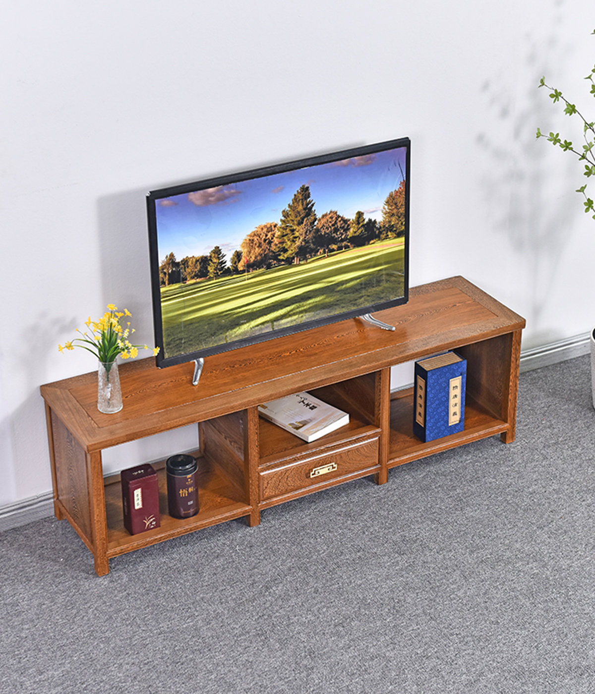 Feel High Pillows 62.99" Light Brown Standard Solid Wood TV Stands