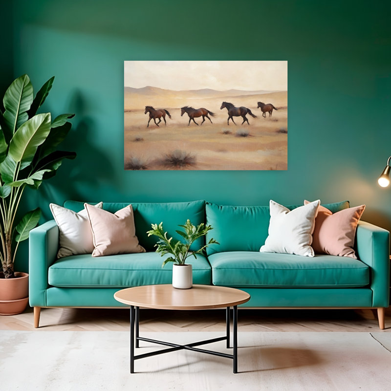 Chevaux sauvages, art abstrait cheval moderne, 32" H x 48" W