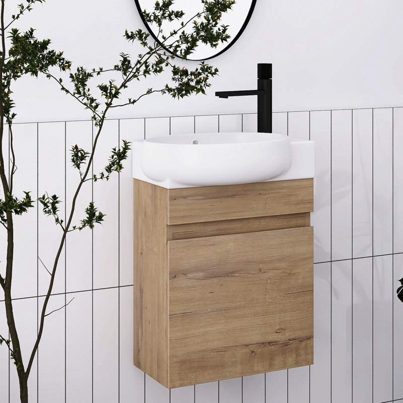16.8'' Single Bathroom Vanity with Ceramic Top, Imitative Oak