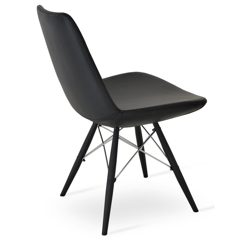 Chaise d'appoint Eiffel 19,5 cm de large, Cuir véritable noir, Tubes noirs / fil chromé
