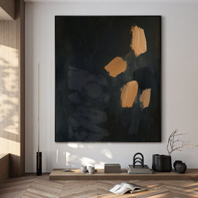 Extra Large Wall Art Fabric Print - Abstract Black & Gold Art Modern Contemporary Artwork Decor for Living Room or Bedroom - "Frame Assembly Required (Unfinished Frame)"